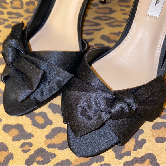 NINA Black Satin Bow Open Toe Pumps Sz 9.5 - Picture 9 of 9